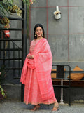 Yufta Women Pink Handblock Printed Kurta with Trouser & Dupatta | Grocsy