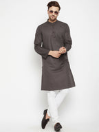 Even Apparels Brown Color Pure Cotton Long Men's Kurta With Band Collar | Grocsy
