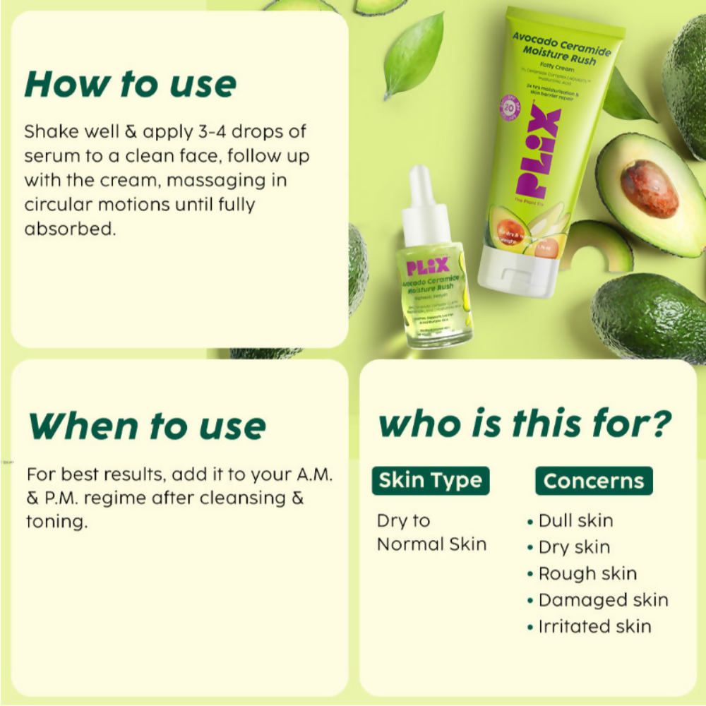 PLIX The Plant Fix Avocado Ceramide Moisture Rush Skincare Duo - Serum & Cream | Grocsy