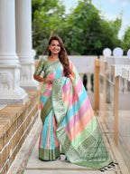 Vedant Vastram Soft Litchi Silk Fancy Jacquard Bollywood Saree - Green | Grocsy