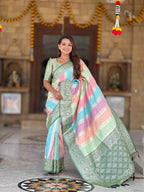 Vedant Vastram Soft Litchi Silk Fancy Jacquard Bollywood Saree - Green | Grocsy