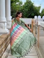Vedant Vastram Soft Litchi Silk Fancy Jacquard Bollywood Saree - Green | Grocsy