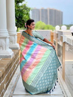 Vedant Vastram Soft Litchi Silk Fancy Jacquard Bollywood Saree - Morpich | Grocsy