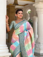 Vedant Vastram Soft Litchi Silk Fancy Jacquard Bollywood Saree - Morpich | Grocsy