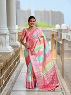 Vedant Vastram Soft Litchi Silk Fancy Jacquard Bollywood Saree - Pink | Grocsy