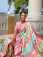 Vedant Vastram Soft Litchi Silk Fancy Jacquard Bollywood Saree - Pink | Grocsy