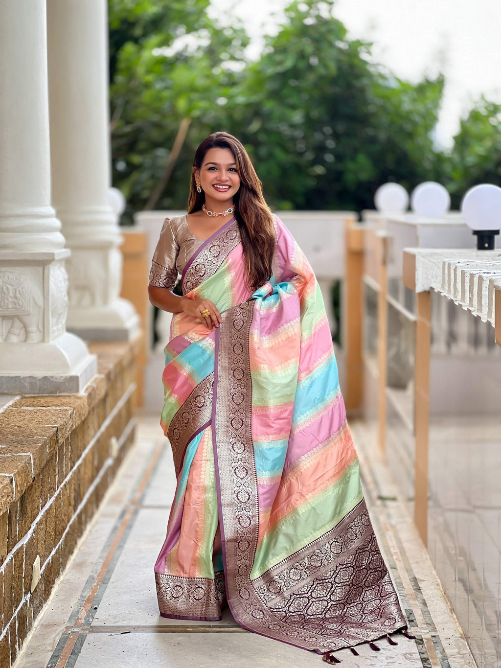 Vedant Vastram Soft Litchi Silk Fancy Jacquard Bollywood Saree - Wine | Grocsy