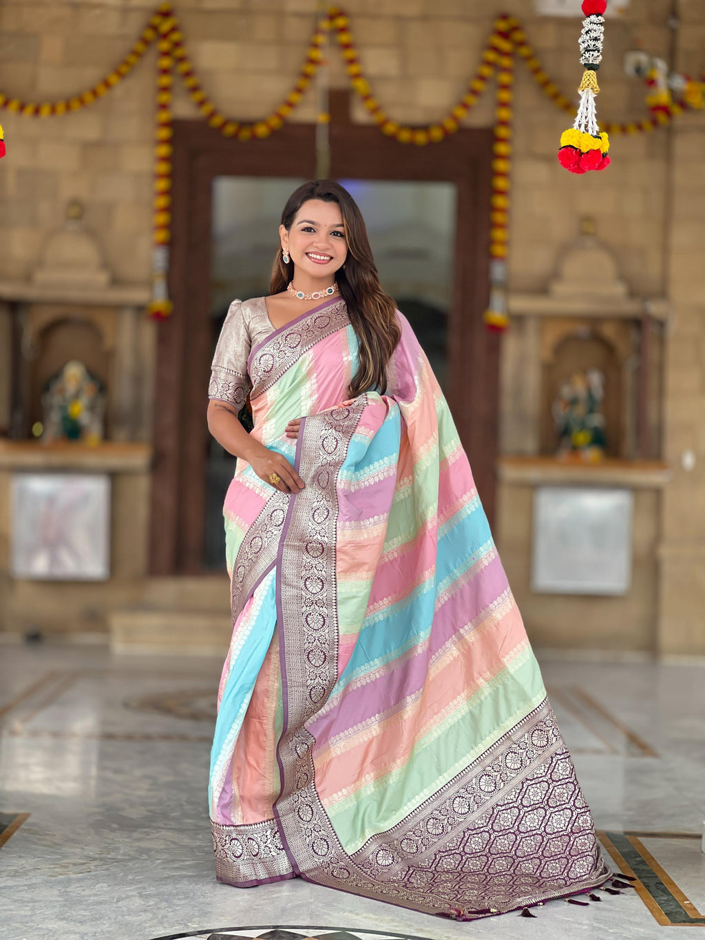 Vedant Vastram Soft Litchi Silk Fancy Jacquard Bollywood Saree - Wine | Grocsy