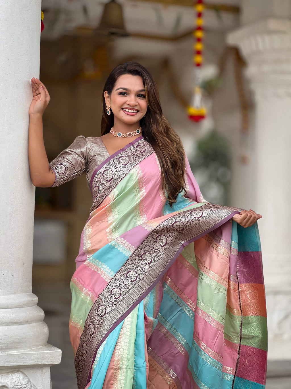 Vedant Vastram Soft Litchi Silk Fancy Jacquard Bollywood Saree - Wine | Grocsy