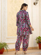 Yufta Multi Leaf Print Cotton Co-Ord Set | Grocsy