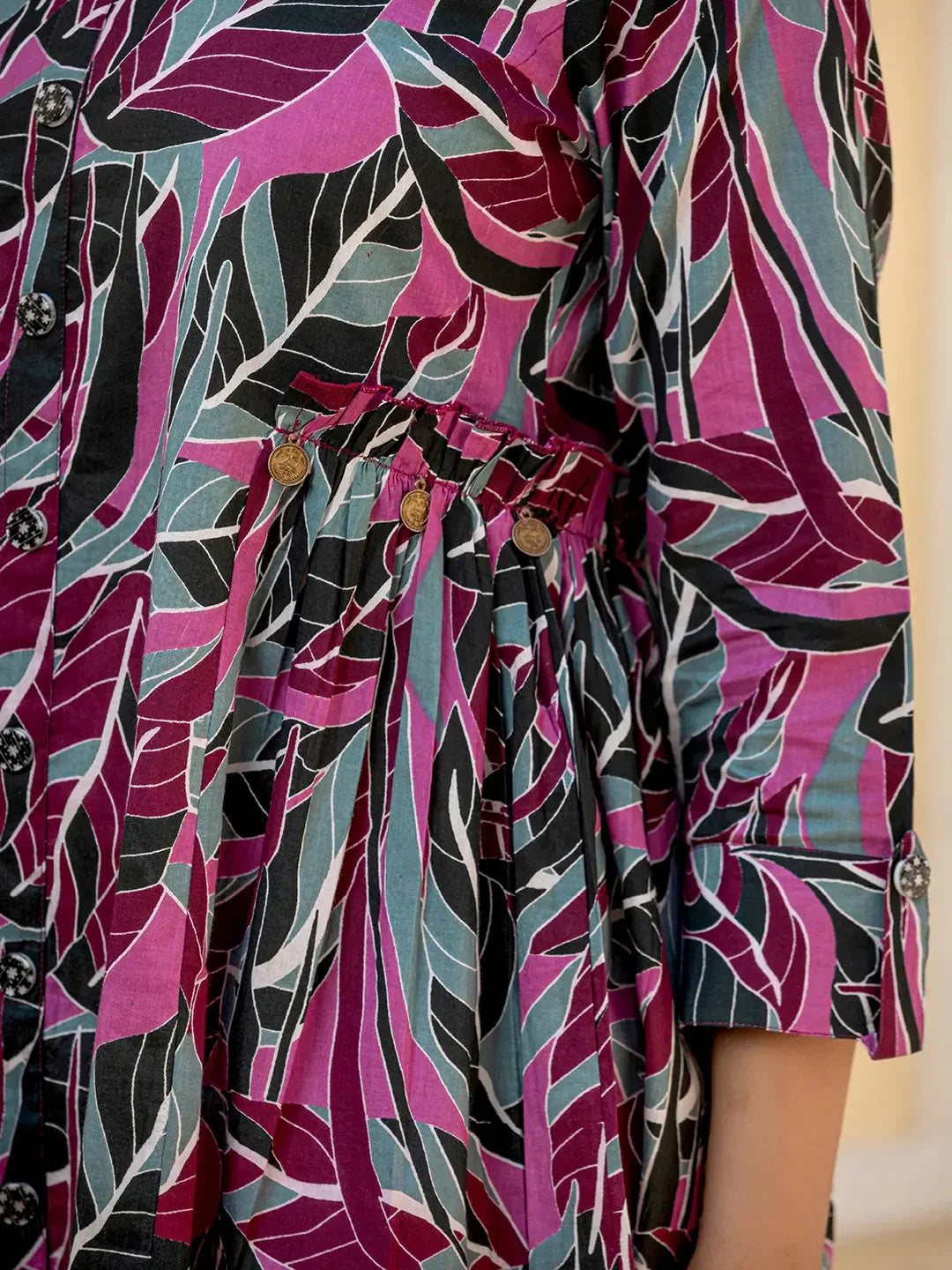 Yufta Multi Leaf Print Cotton Co-Ord Set | Grocsy