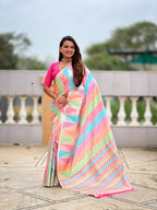 Vedant Vastram Soft Litchi Silk Fancy Jacquard Bollywood Saree - Pink | Grocsy