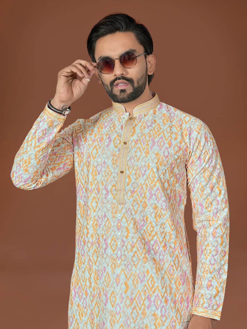 Anaita Multi Lucknowi Silk Straight Kurta | Grocsy