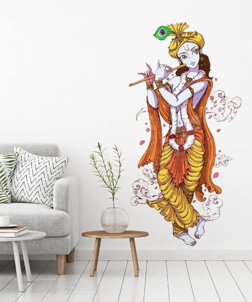 Multicolor - Lord Krishna with Flute Wall Sticker | Grocsy
