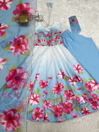 Lorenvalley Fashion Organza Silk Floral Print Flare Kali Pattern Anarkali Pants with Dupatta | Grocsy