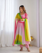 Evanik Multi Colour Pure Soft Georgette Colorful Padding Anarkali Suit | Grocsy