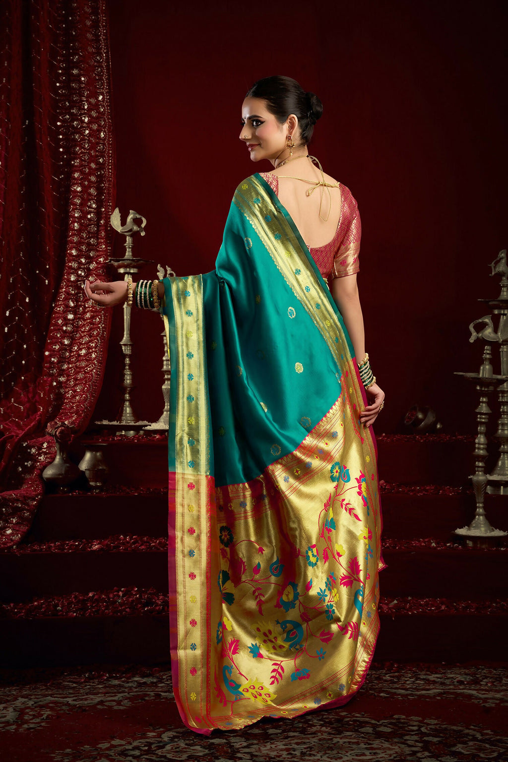 Joban Fashion Aqua Blue Paithani Silk Blend Butti Saree | Grocsy