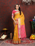Vedant Vastram Mustard Color Kanjeevaram Patola Silk Saree - Mustard | Grocsy