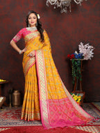 Vedant Vastram Mustard Color Kanjeevaram Patola Silk Saree - Mustard | Grocsy