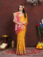 Vedant Vastram Mustard Color Kanjeevaram Patola Silk Saree - Mustard | Grocsy