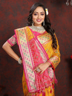 Vedant Vastram Mustard Color Kanjeevaram Patola Silk Saree - Mustard | Grocsy
