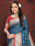 Vedant Vastram Navy Blue Color Kanjeevaram Patola Silk Saree - Navy Blue | Grocsy