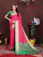 Vedant Vastram Pink Color Kanjeevaram Patola Silk Saree - Pink | Grocsy