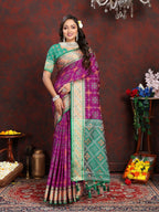 Vedant Vastram Purple Color Kanjeevaram Patola Silk Saree - Purple | Grocsy