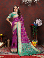Vedant Vastram Purple Color Kanjeevaram Patola Silk Saree - Purple | Grocsy