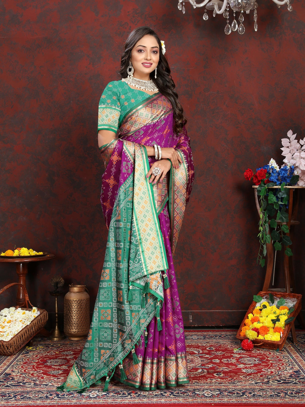Vedant Vastram Purple Color Kanjeevaram Patola Silk Saree - Purple | Grocsy
