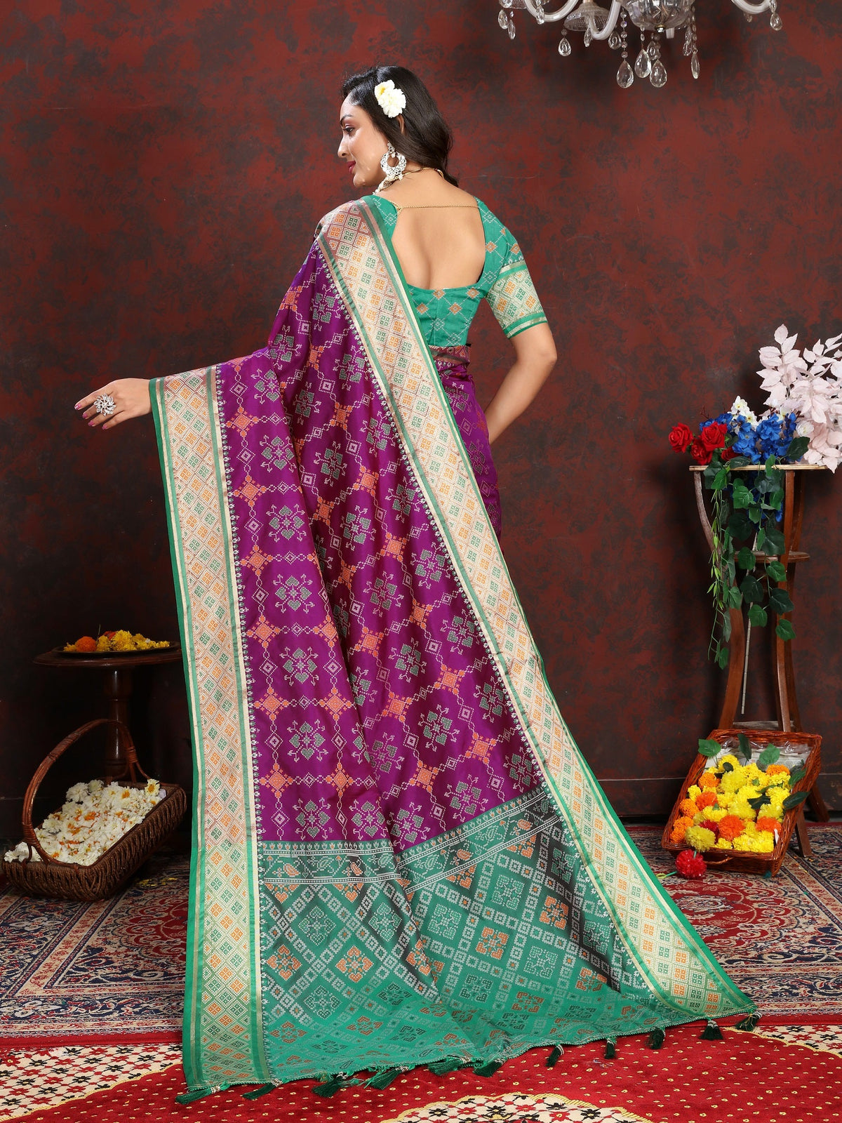 Vedant Vastram Purple Color Kanjeevaram Patola Silk Saree - Purple | Grocsy