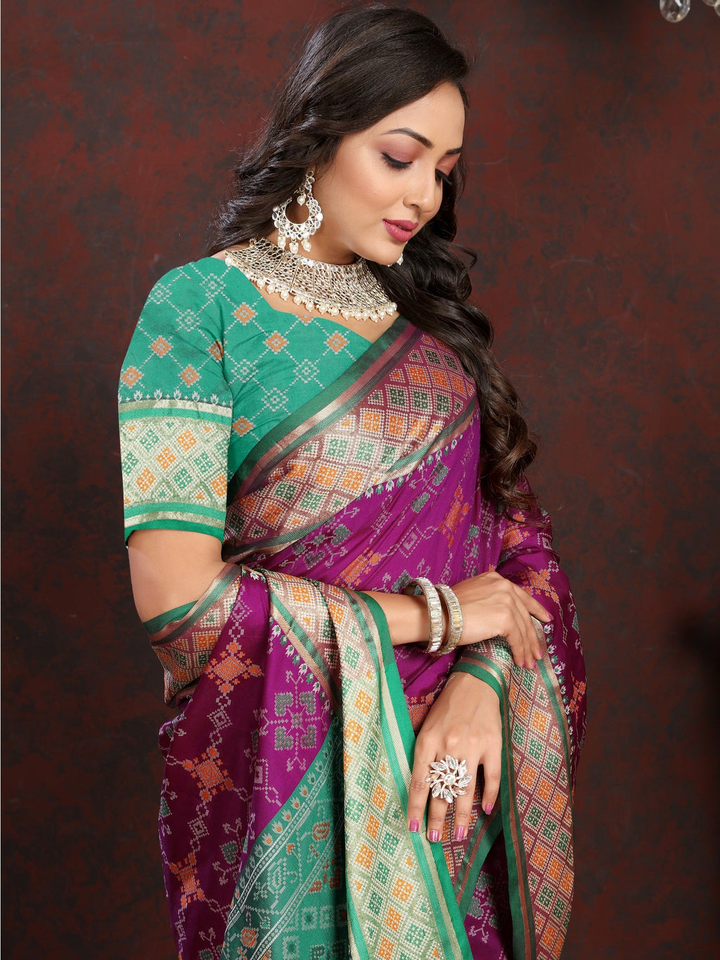 Vedant Vastram Purple Color Kanjeevaram Patola Silk Saree - Purple | Grocsy