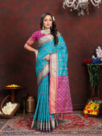 Vedant Vastram Rama Color Kanjeevaram Patola Silk Saree - Rama | Grocsy