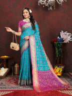 Vedant Vastram Rama Color Kanjeevaram Patola Silk Saree - Rama | Grocsy