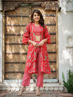 Yufta Muslin Red Co-ord Set With Crop Top And Pant | Grocsy