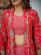 Yufta Muslin Red Co-ord Set With Crop Top And Pant | Grocsy