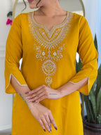 The52 Women's Viscose Embroidery work Straight Kurta with Pant and Dupatta Set | Grocsy