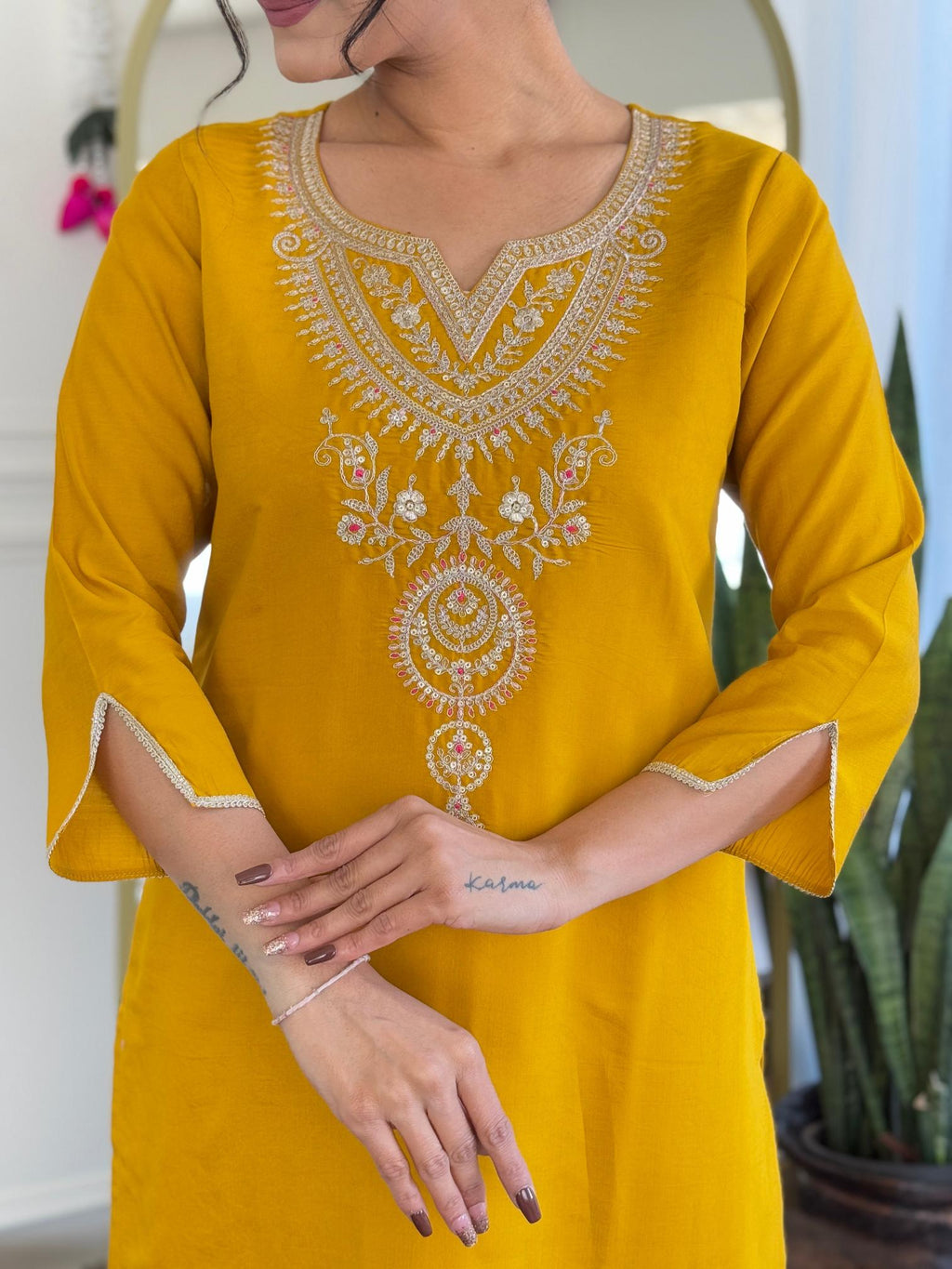 The52 Women's Viscose Embroidery work Straight Kurta with Pant and Dupatta Set | Grocsy