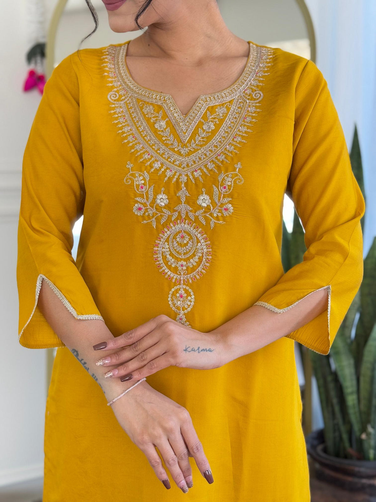 The52 Women's Viscose Embroidery work Straight Kurta with Pant and Dupatta Set | Grocsy