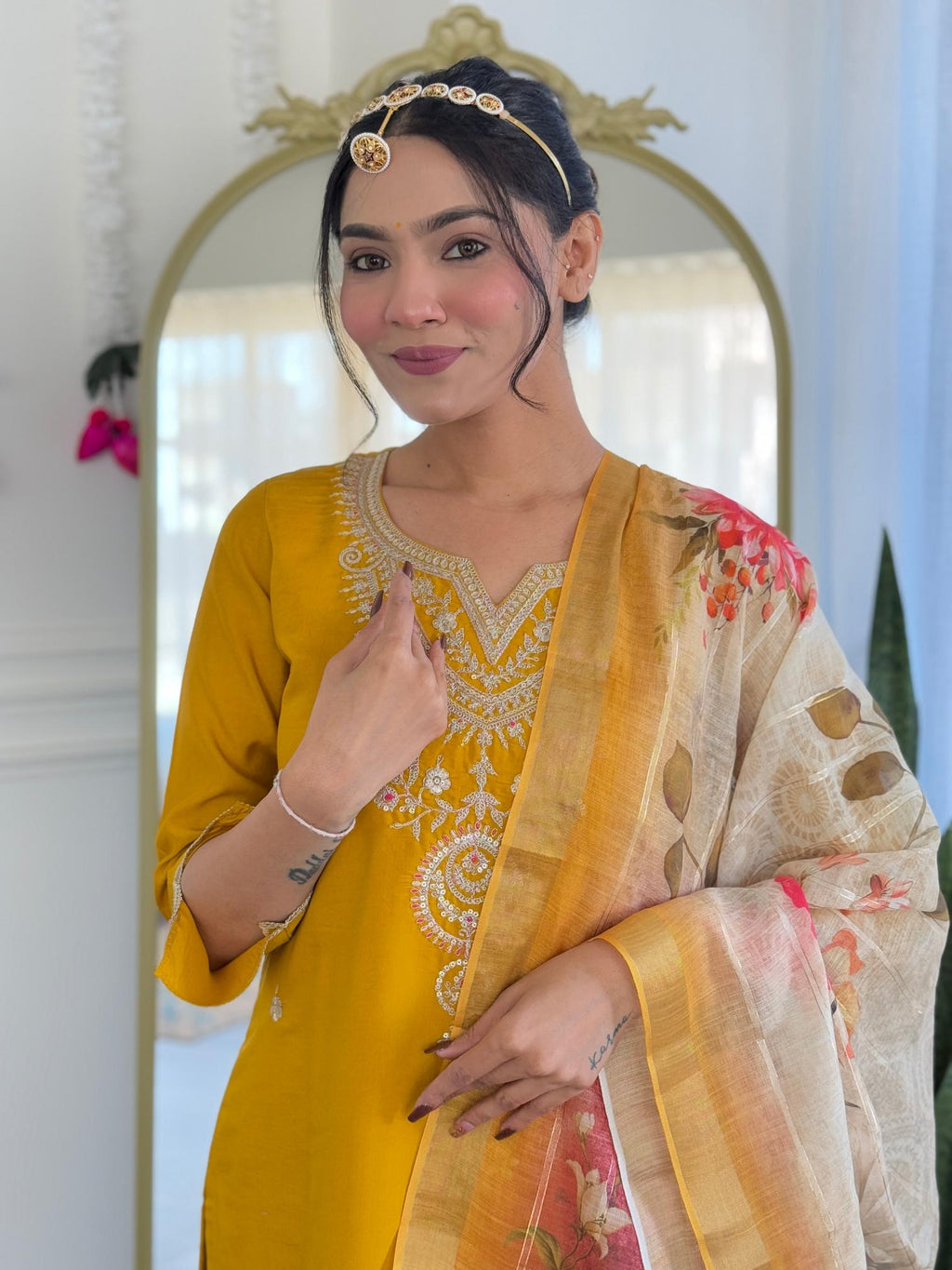 The52 Women's Viscose Embroidery work Straight Kurta with Pant and Dupatta Set | Grocsy