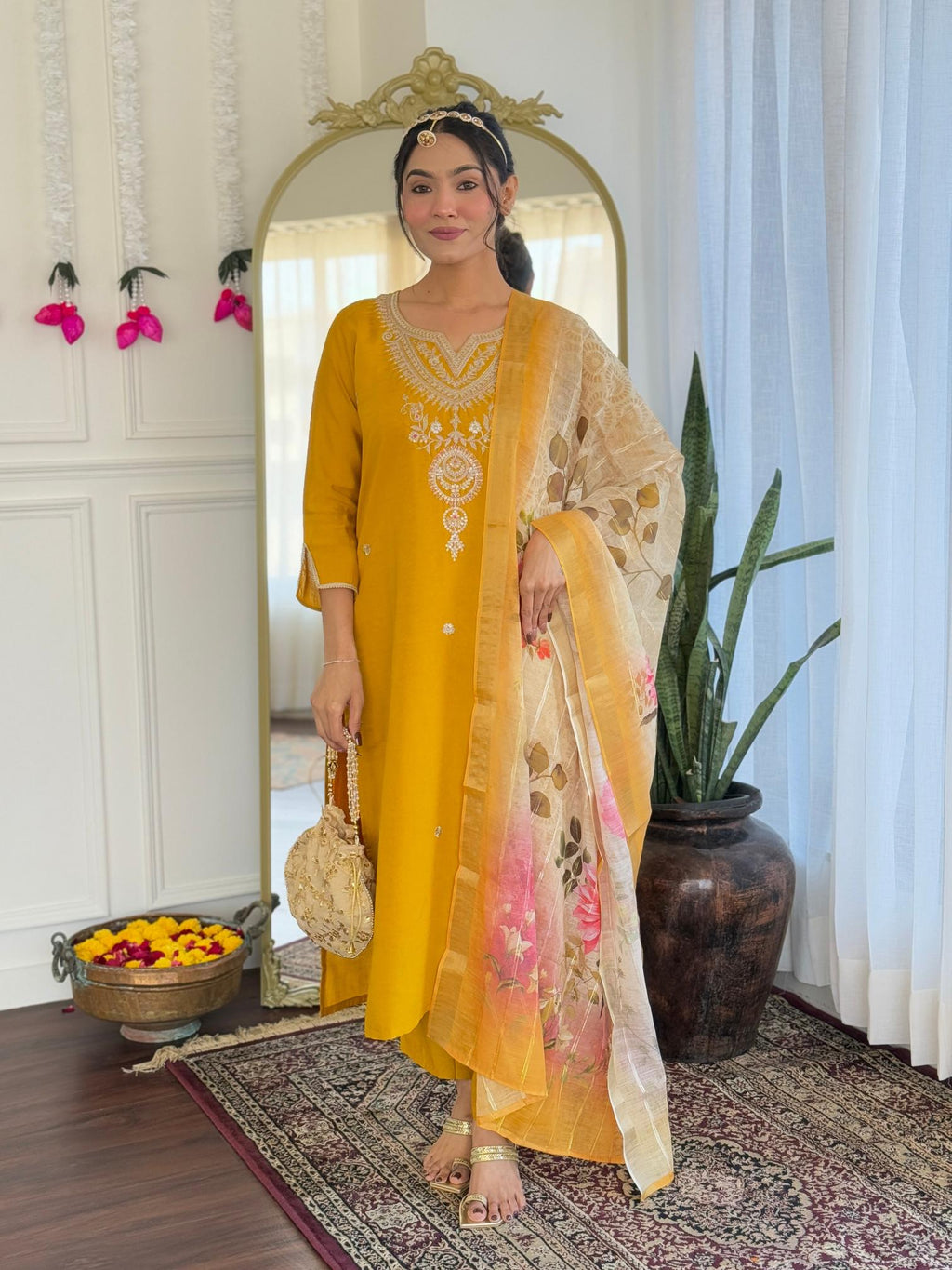 The52 Women's Viscose Embroidery work Straight Kurta with Pant and Dupatta Set | Grocsy