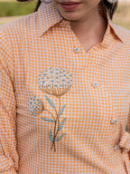 Yufta Mustard Cotton Checks Print Top With Embroidery | Grocsy