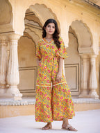 Yufta Mustard Printed Jumpsuit | Grocsy