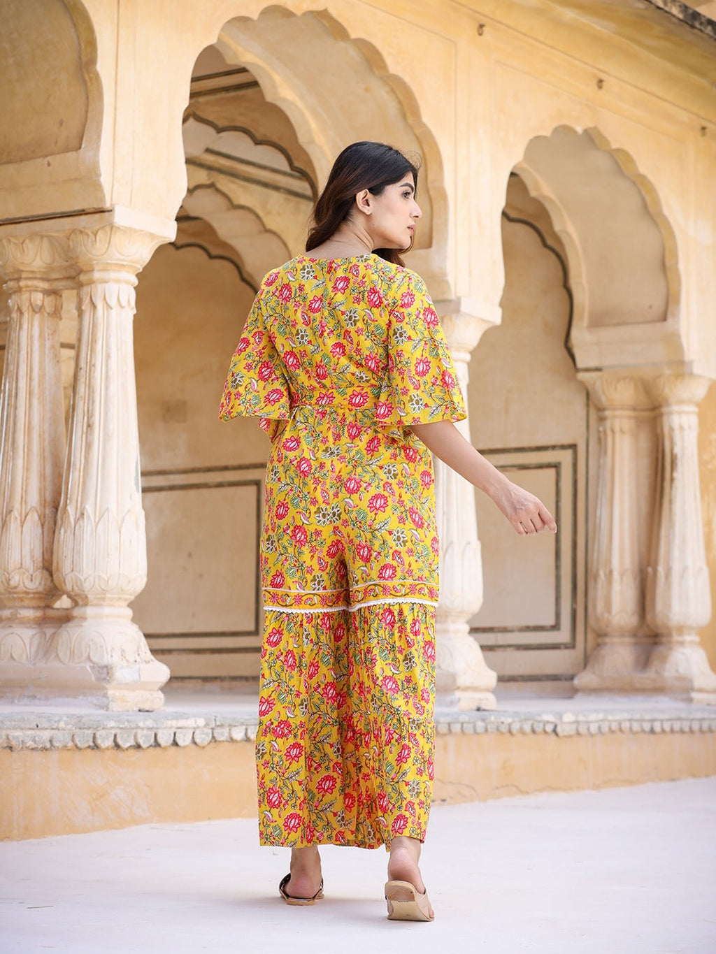 Yufta Mustard Printed Jumpsuit | Grocsy
