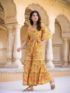 Yufta Mustard Printed Jumpsuit | Grocsy