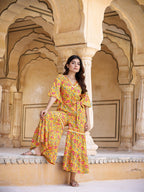 Yufta Mustard Printed Jumpsuit | Grocsy