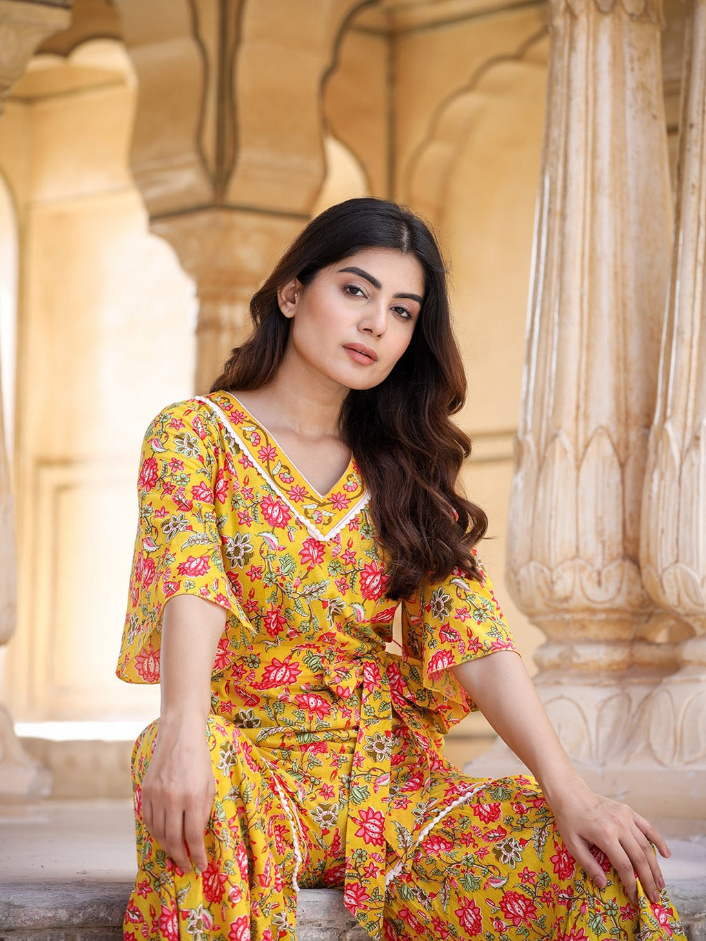 Yufta Mustard Printed Jumpsuit | Grocsy