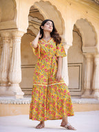 Yufta Mustard Printed Jumpsuit | Grocsy
