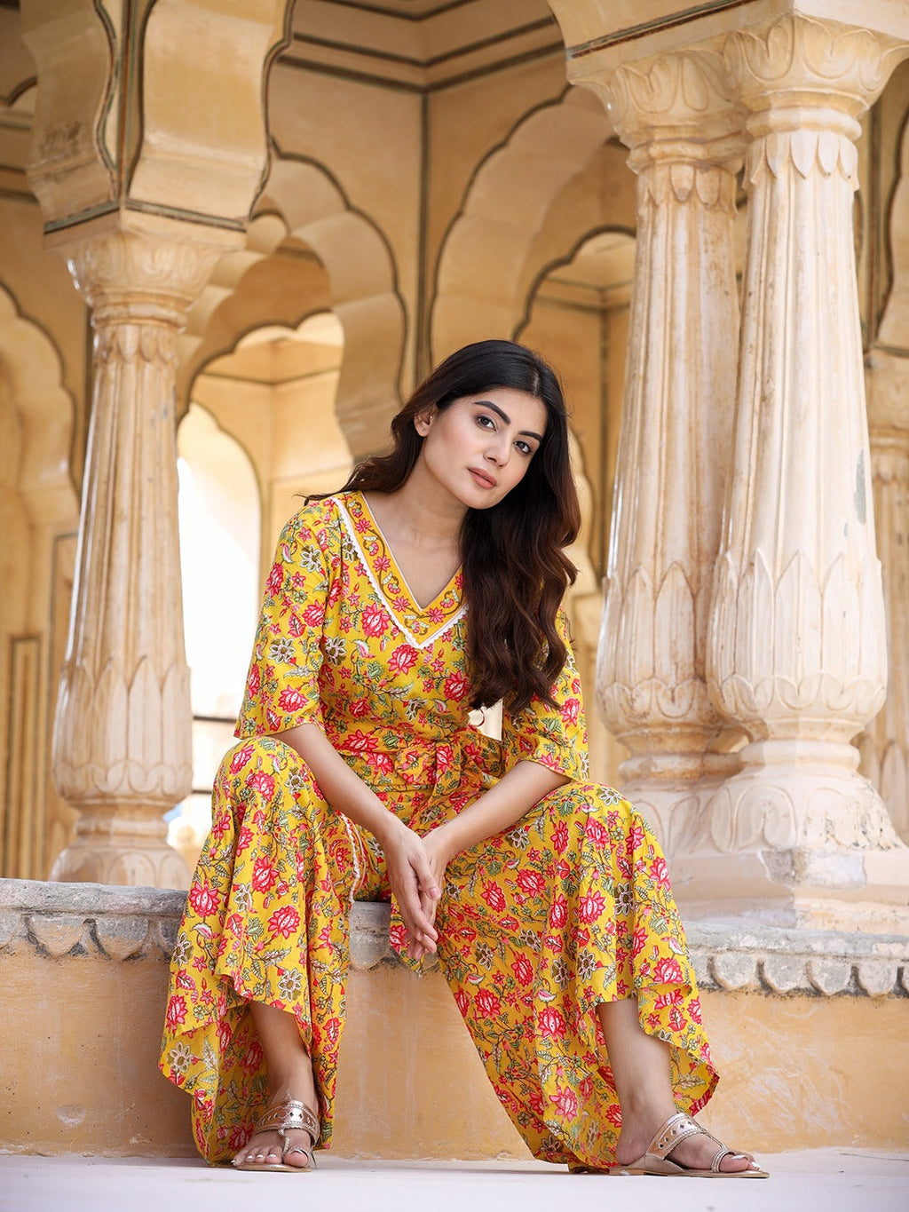 Yufta Mustard Printed Jumpsuit | Grocsy