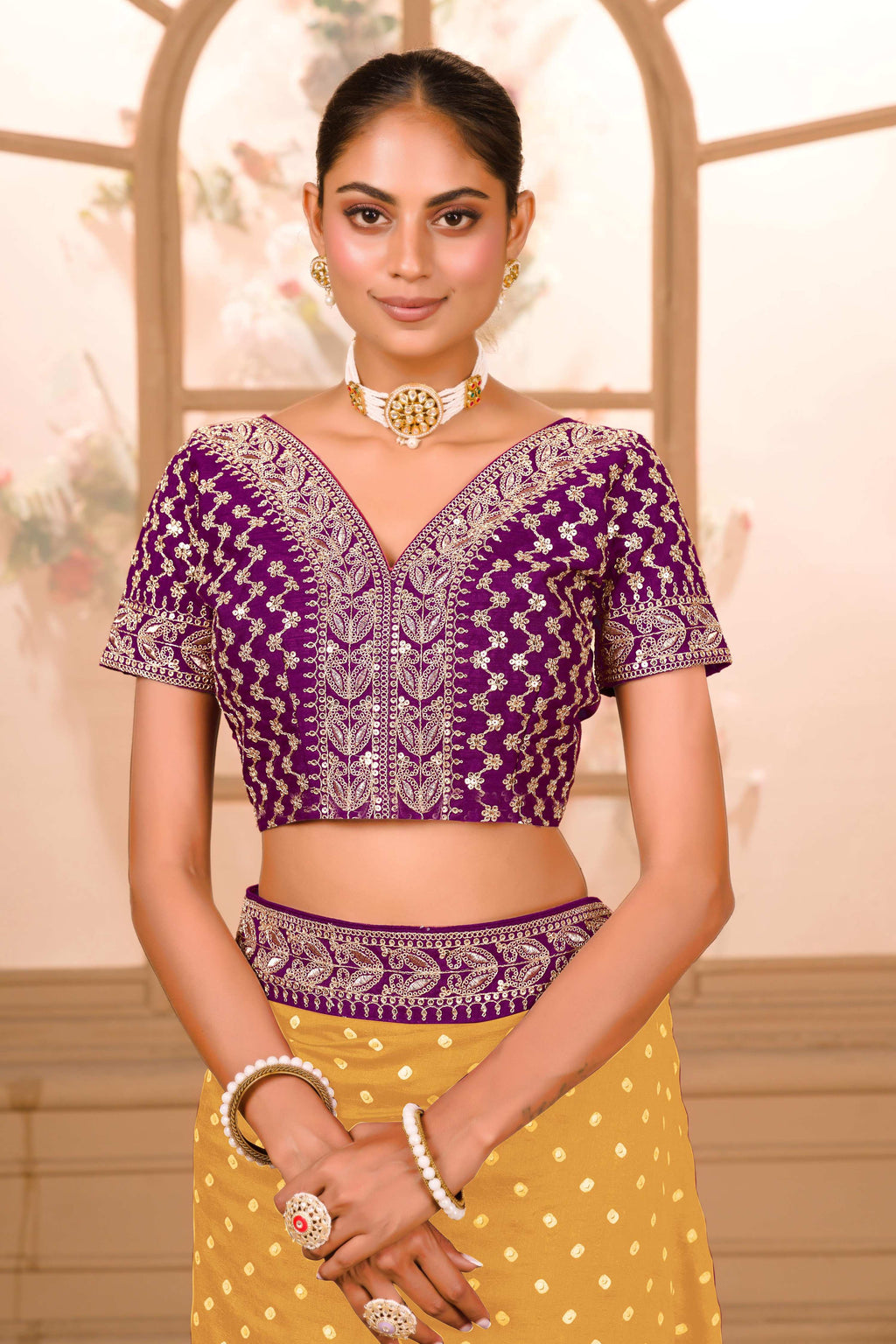 Teeya Creation Yellow Color Chinnon Silk Heavy Embroidery Work Saree | Grocsy